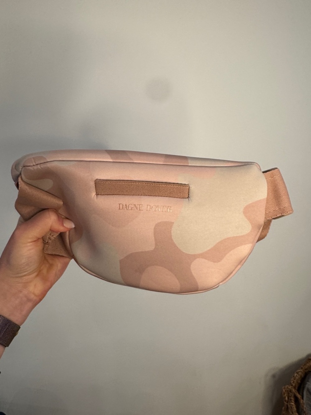 Dagne Dover Blush Pink Camo Neoprene Belt Bag